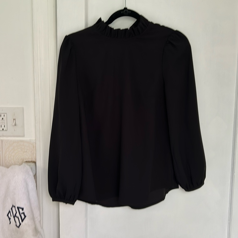 J Crew Ruffle Neck Crepe Top XS/Black